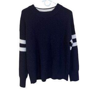 Faherty Women Navy Blue Stripe Sleeve Knit Sweater XL